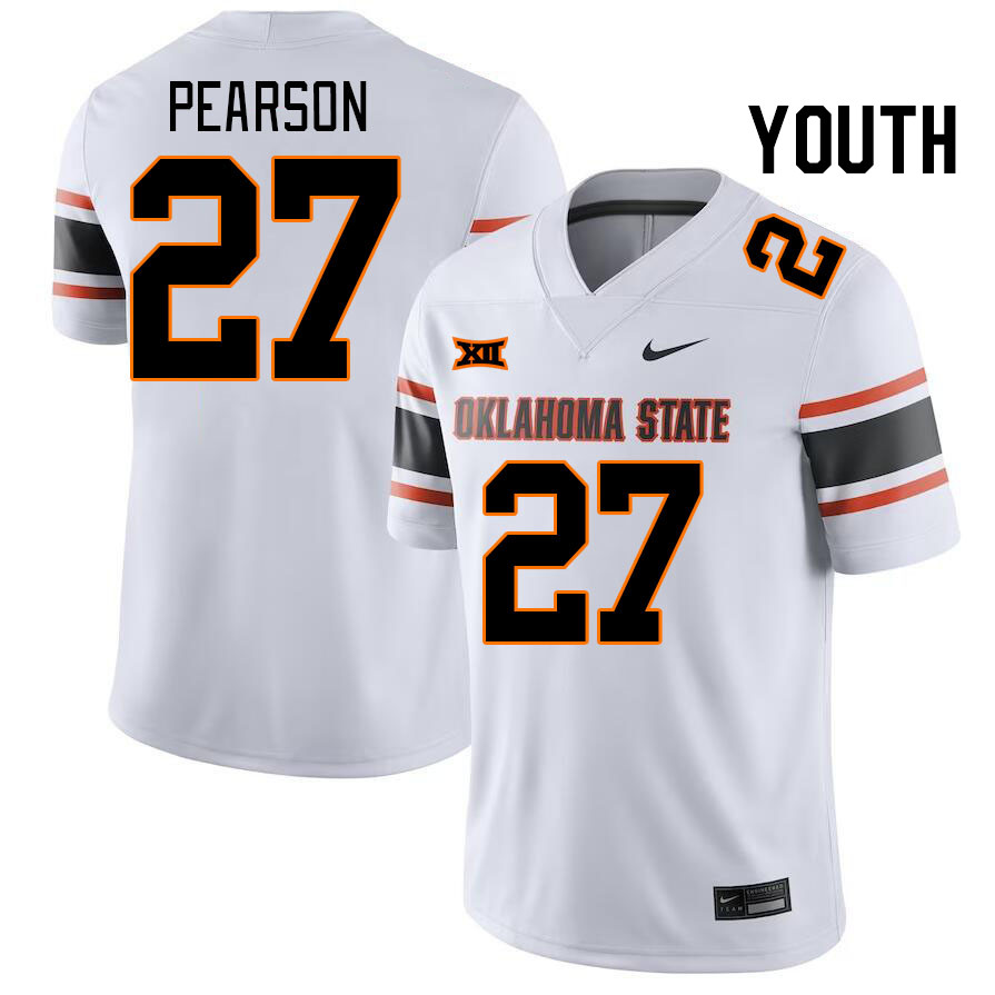 Youth #27 Kyler Pearson Oklahoma State Cowboys College Football Jerseys Stitched-White